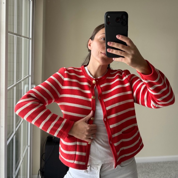 J Crew Emilie Striped Lady Jacket Cardigan Sweater Sz Sm Golden Buttons Preppy - Picture 9 of 17